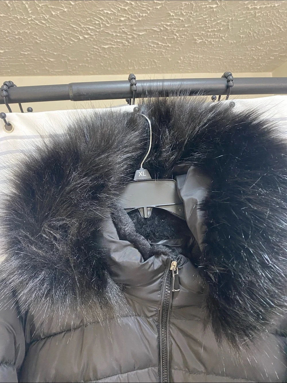 Calvin Klein Women's Black Quilted Puffer with Faux Fur Trim Hood